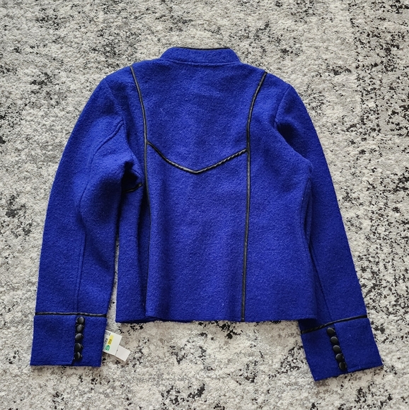 Vintage Mainbocher 100% Wool Jacket Blue Black Womens L NWT Preppy Academia Goth - Picture 9 of 9